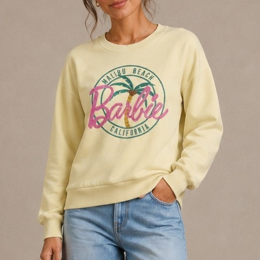 Barbie Malibu Beach California Sweatshirt Yellow Graphic Pullover M